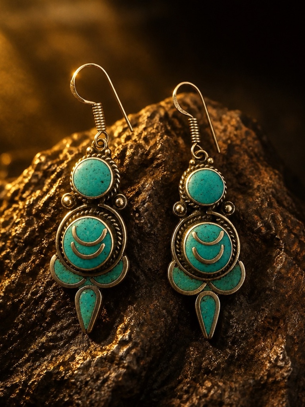Artisan Sterling Silver Turquoise Drop Earrings (94)